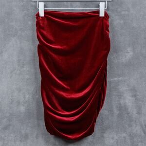 MISS CIRCLE Velvet Ruched Bodycon Pencil Skirt Scarlet Red Goth Grunge Sz M